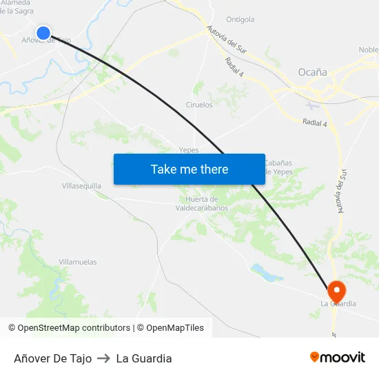 Añover De Tajo to La Guardia map