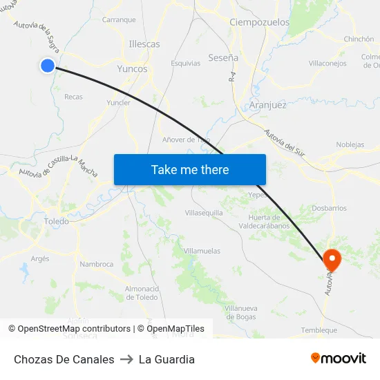 Chozas De Canales to La Guardia map