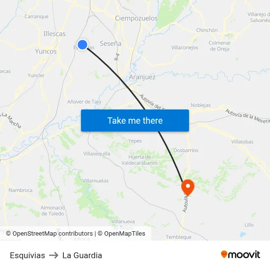 Esquivias to La Guardia map