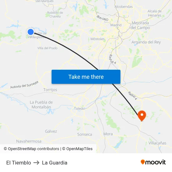 El Tiemblo to La Guardia map