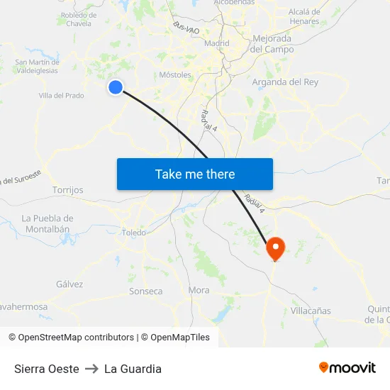Sierra Oeste to La Guardia map