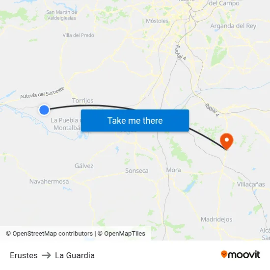 Erustes to La Guardia map