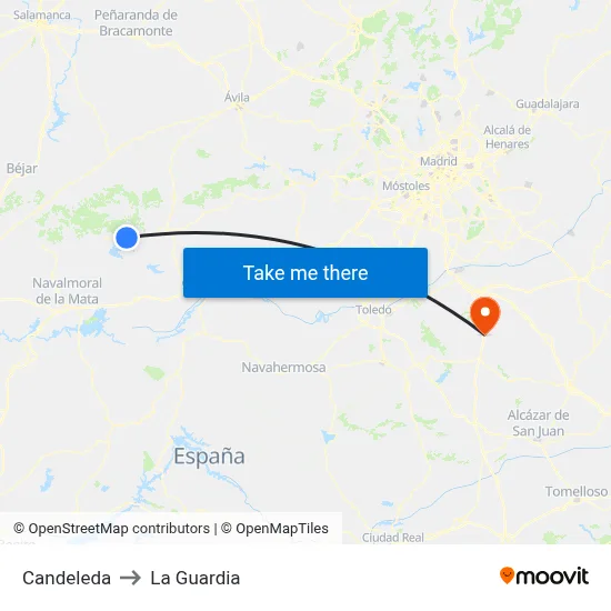 Candeleda to La Guardia map
