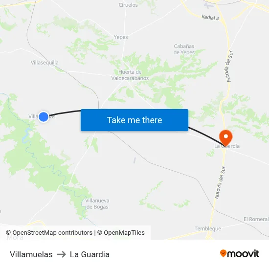Villamuelas to La Guardia map