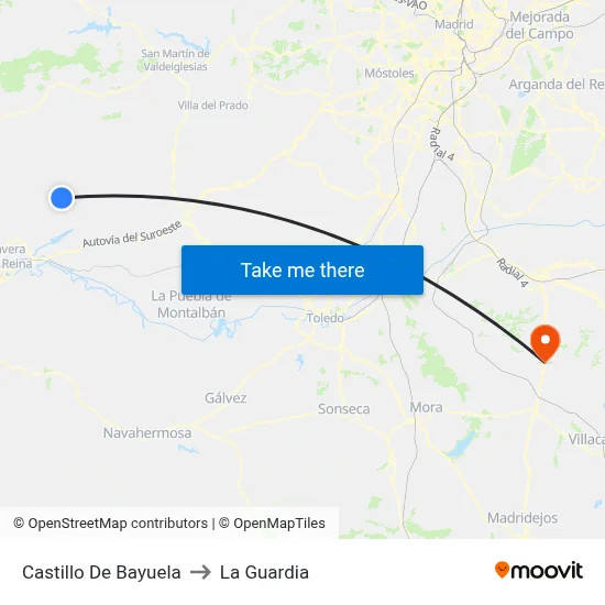 Castillo De Bayuela to La Guardia map