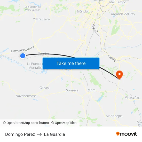 Domingo Pérez to La Guardia map