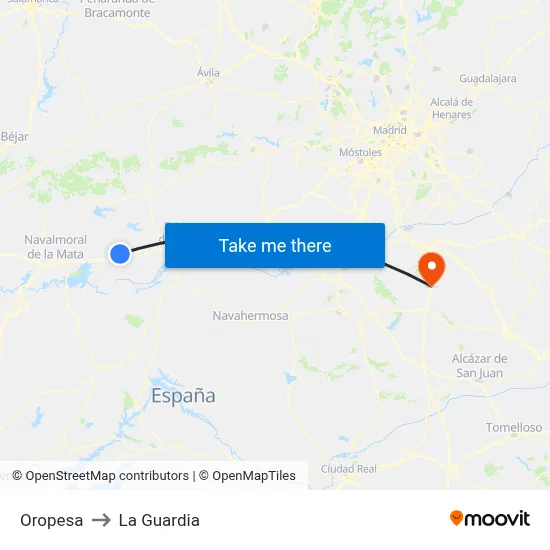 Oropesa to La Guardia map