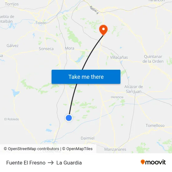 Fuente El Fresno to La Guardia map