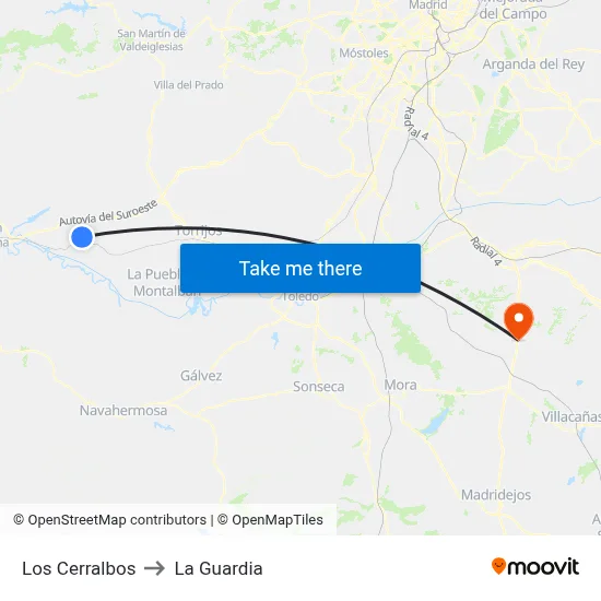 Los Cerralbos to La Guardia map