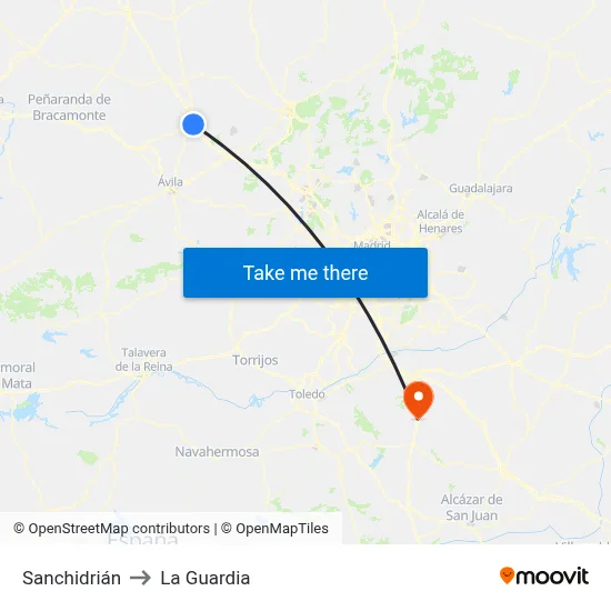 Sanchidrián to La Guardia map