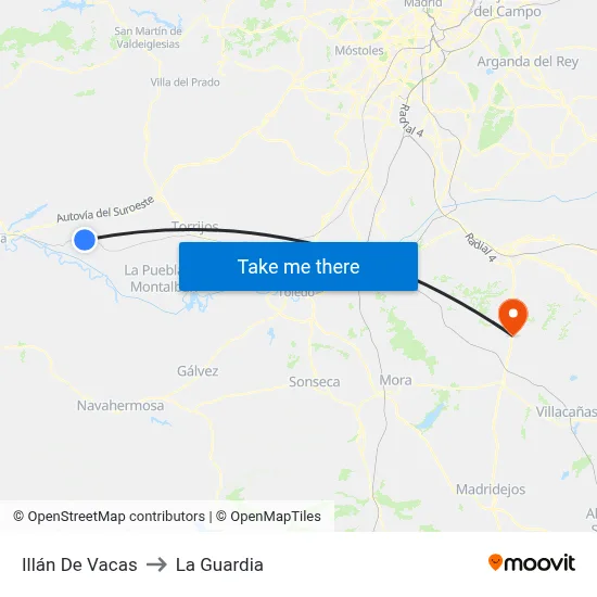 Illán De Vacas to La Guardia map