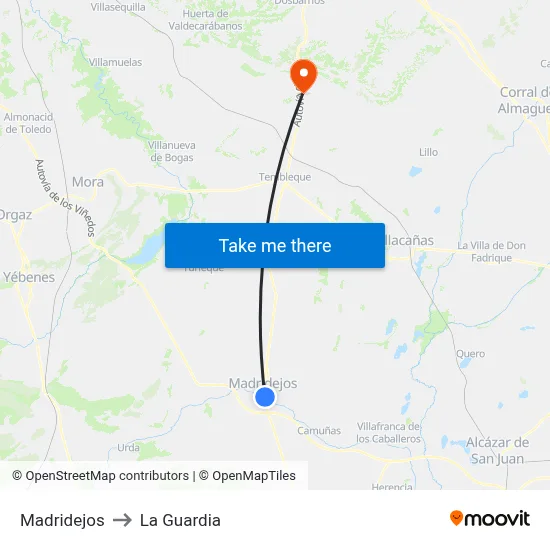 Madridejos to La Guardia map