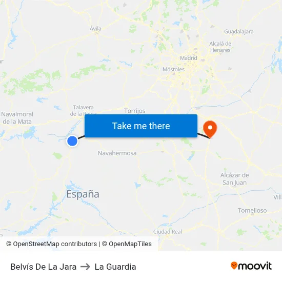 Belvís De La Jara to La Guardia map