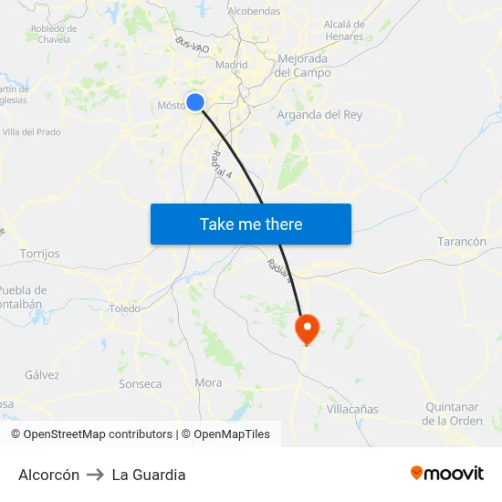 Alcorcón to La Guardia map