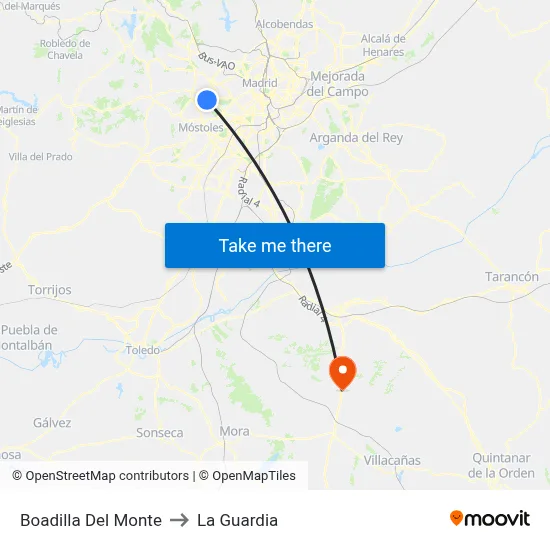 Boadilla Del Monte to La Guardia map