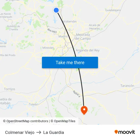 Colmenar Viejo to La Guardia map