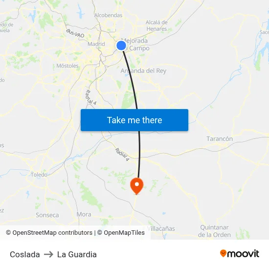 Coslada to La Guardia map