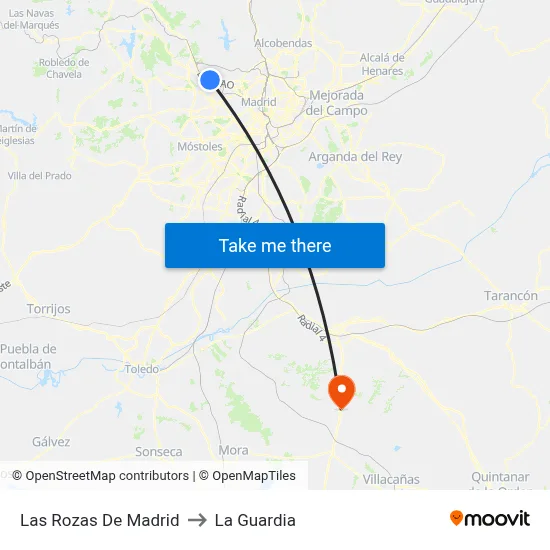 Las Rozas De Madrid to La Guardia map