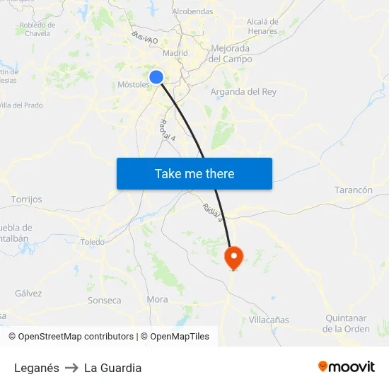 Leganés to La Guardia map