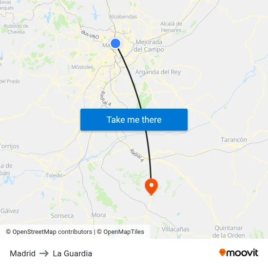 Madrid to La Guardia map