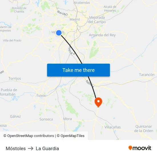 Móstoles to La Guardia map