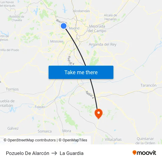 Pozuelo De Alarcón to La Guardia map