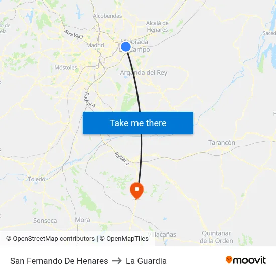 San Fernando De Henares to La Guardia map