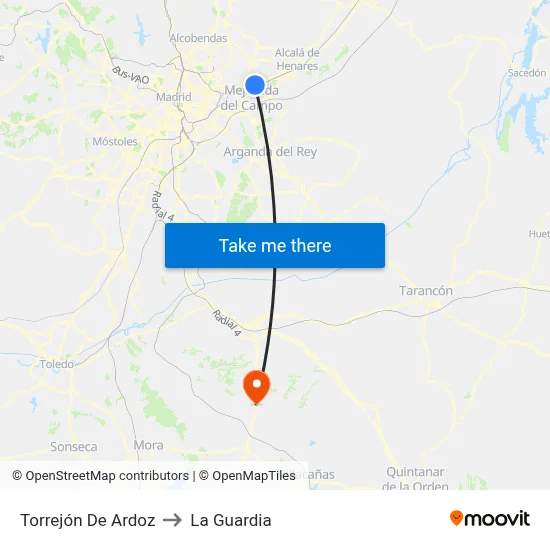 Torrejón De Ardoz to La Guardia map