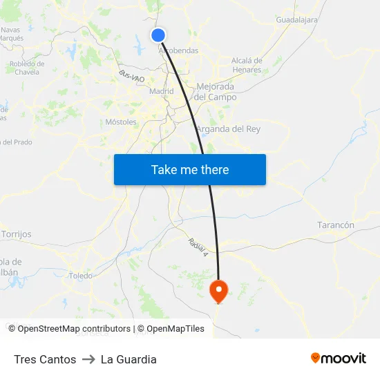 Tres Cantos to La Guardia map