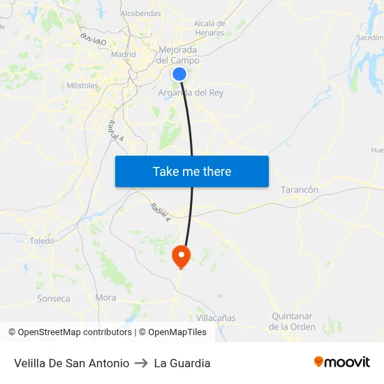Velilla De San Antonio to La Guardia map