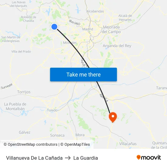 Villanueva De La Cañada to La Guardia map