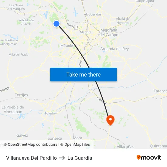 Villanueva Del Pardillo to La Guardia map