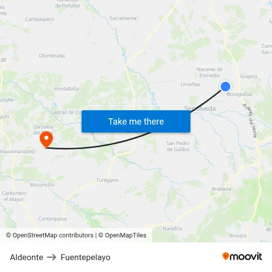 Aldeonte to Fuentepelayo map