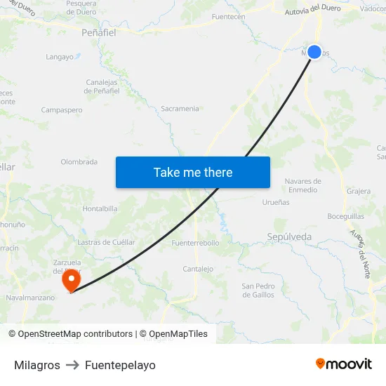 Milagros to Fuentepelayo map