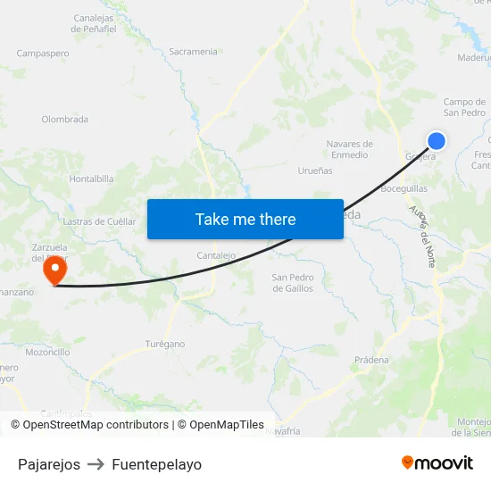 Pajarejos to Fuentepelayo map