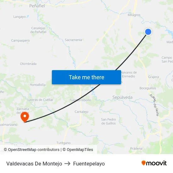 Valdevacas De Montejo to Fuentepelayo map