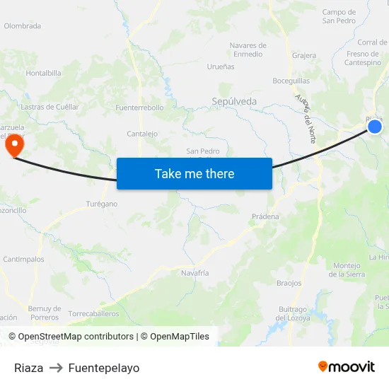 Riaza to Fuentepelayo map