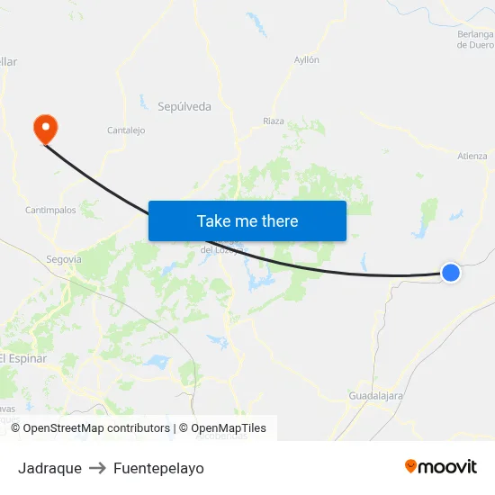 Jadraque to Fuentepelayo map