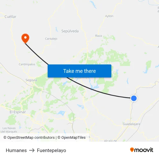Humanes to Fuentepelayo map