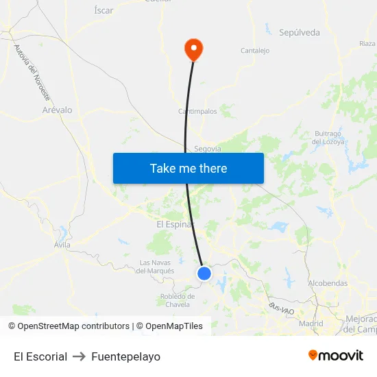 El Escorial to Fuentepelayo map