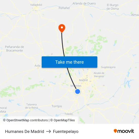 Humanes De Madrid to Fuentepelayo map