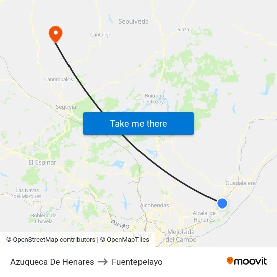 Azuqueca De Henares to Fuentepelayo map