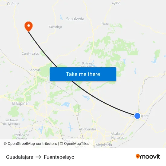Guadalajara to Fuentepelayo map