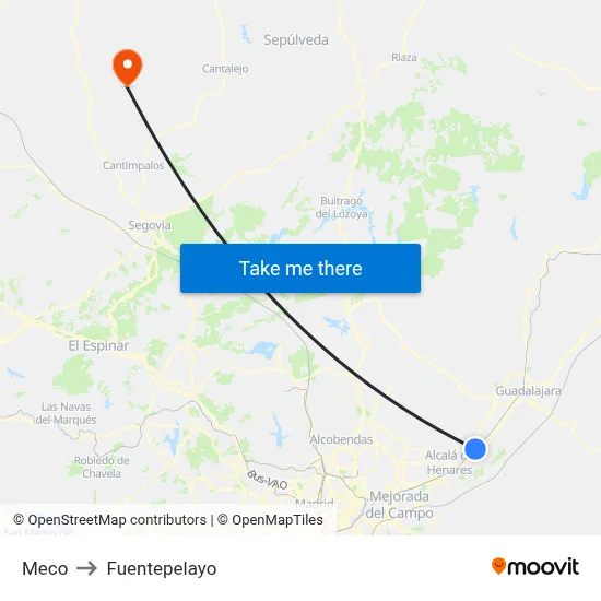 Meco to Fuentepelayo map