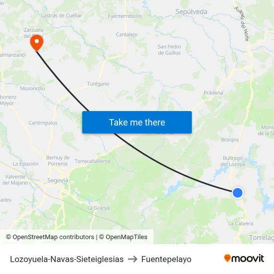 Lozoyuela-Navas-Sieteiglesias to Fuentepelayo map