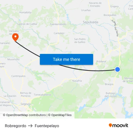 Robregordo to Fuentepelayo map