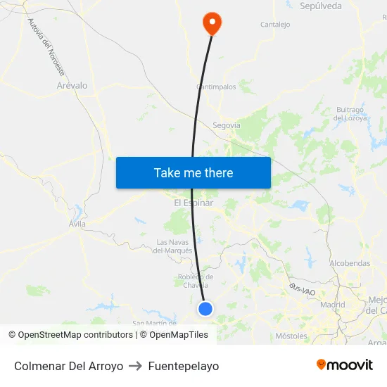Colmenar Del Arroyo to Fuentepelayo map