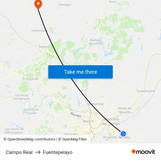 Campo Real to Fuentepelayo map