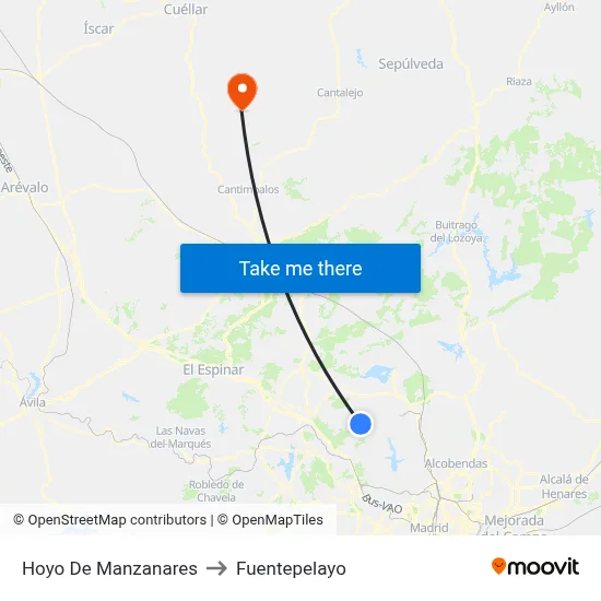 Hoyo De Manzanares to Fuentepelayo map