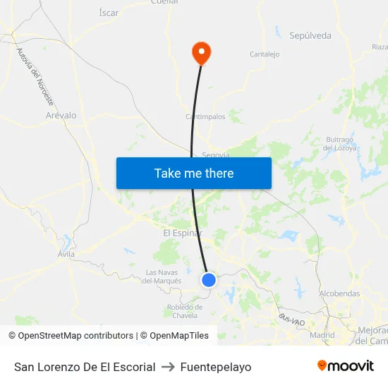 San Lorenzo De El Escorial to Fuentepelayo map